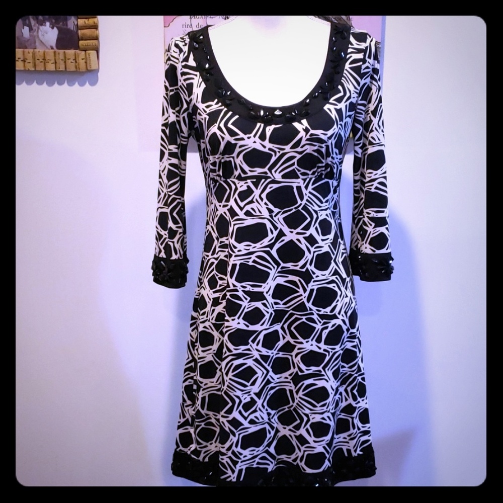 NWOT Inc black and white beaded dress